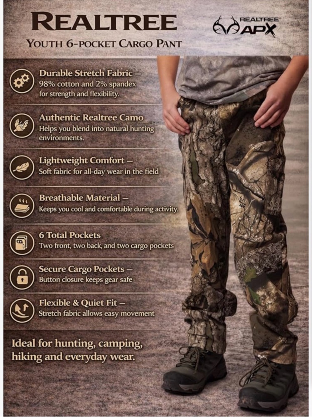 Realtree Camo Cargo Pants in Brown and Green